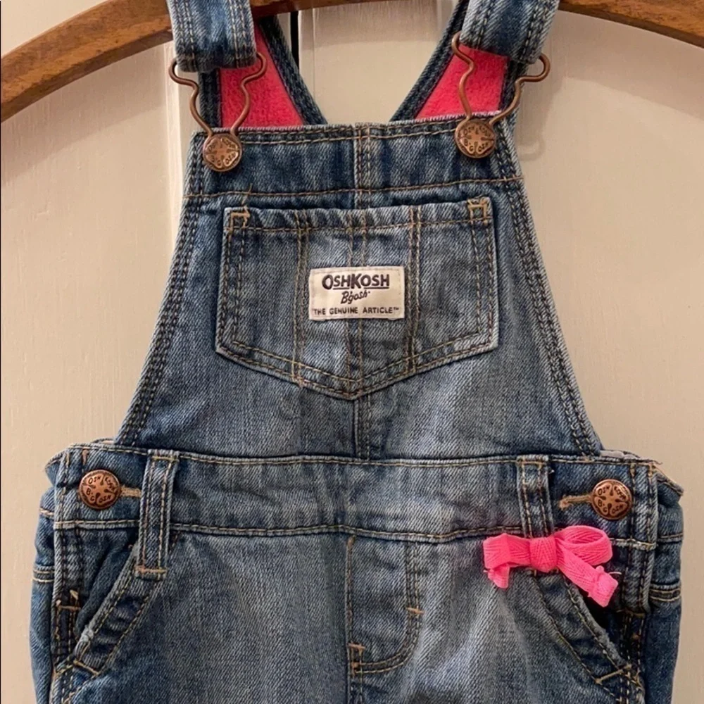 EUC Oshkosh B’Gosh pink lined jean bibs​​​​​​​​​​​​​​